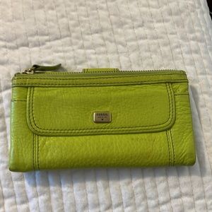 Lime green leather Fossil wallet. Used.